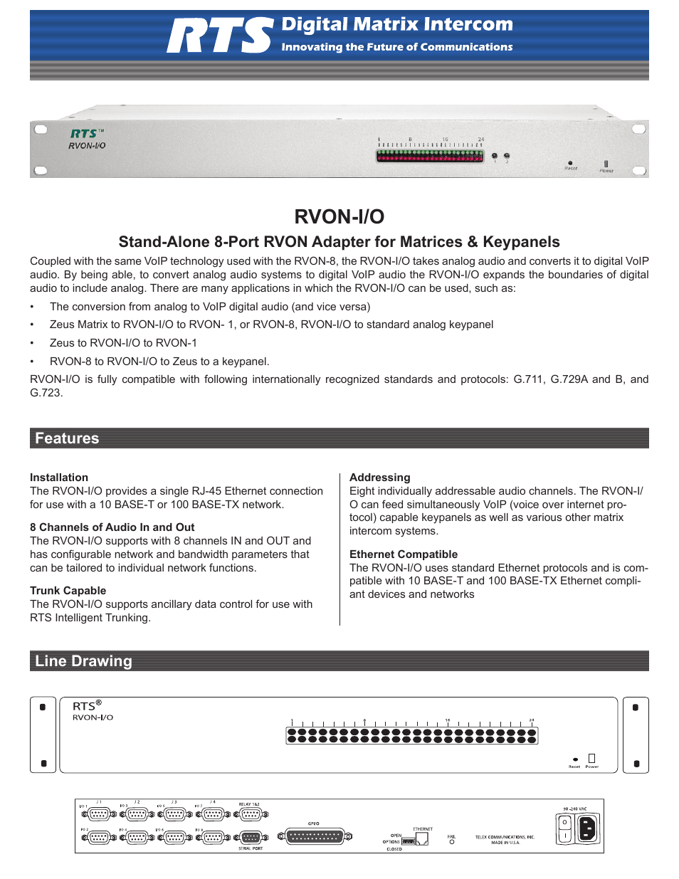 RTS RVON-I/O User Manual | 2 pages