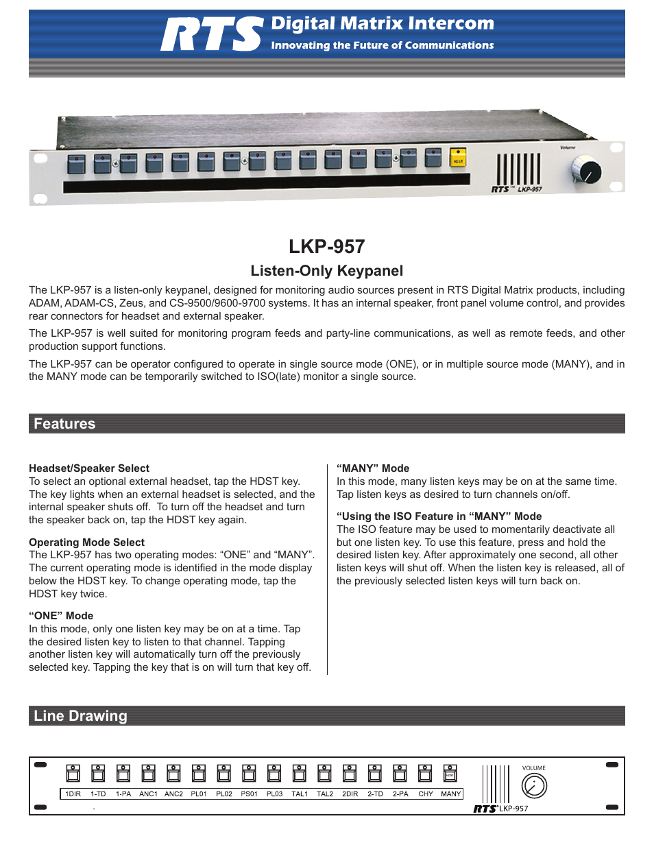 RTS Digital Matrix Intercom LKP-957 User Manual | 2 pages