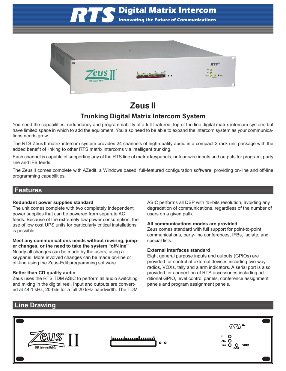 RTS Trunking Digital Matrix Intercom System Zeus II User Manual | 2 pages