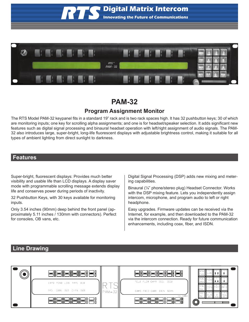 RTS Digital Matrix Intercom PAM-32 User Manual | 2 pages