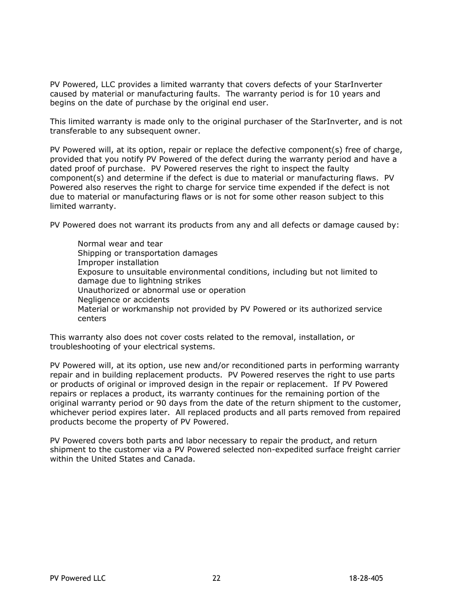 0 limited warranty | Revolutionary Cooling Systems PVP2800 User Manual | Page 23 / 28