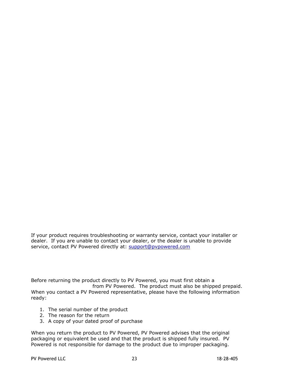 Return procedure | Revolutionary Cooling Systems PVP2800 User Manual | Page 24 / 28