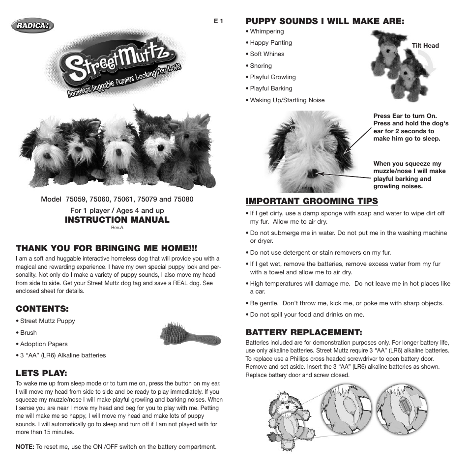 Radica Games Street Muttz 75060 User Manual | 2 pages