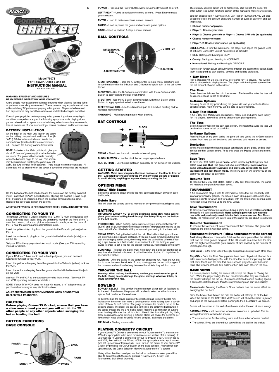 Radica Games 76073 User Manual | 2 pages