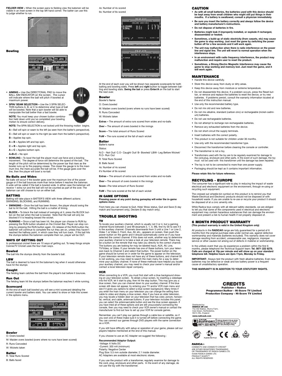 Credits | Radica Games 76073 User Manual | Page 2 / 2