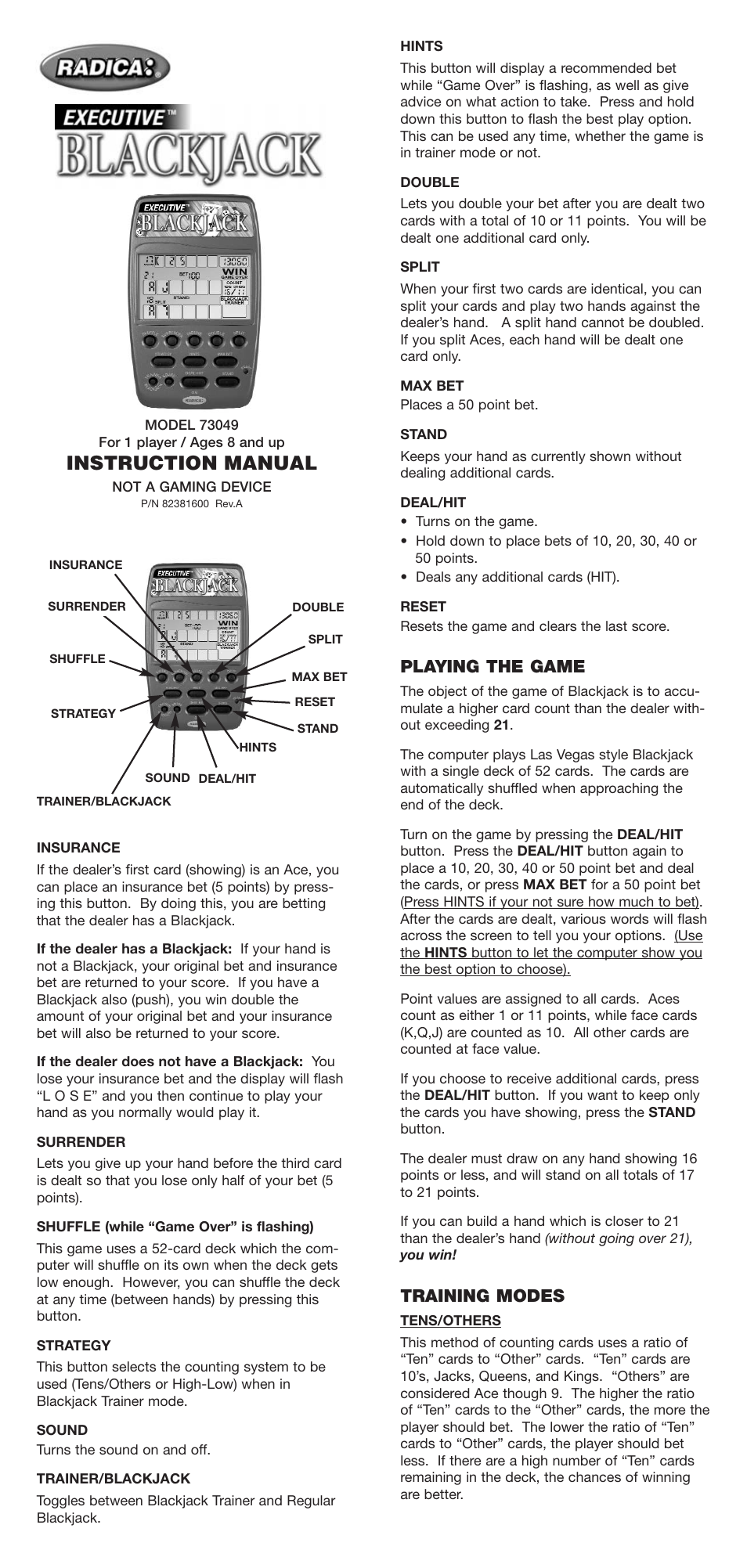 Radica Games 73049 User Manual | 2 pages