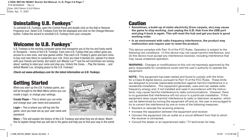 Uninstalling u.b. funkeys, Welcome to u.b. funkeys, Getting started | Caution | Radica Games 75015 User Manual | Page 4 / 6