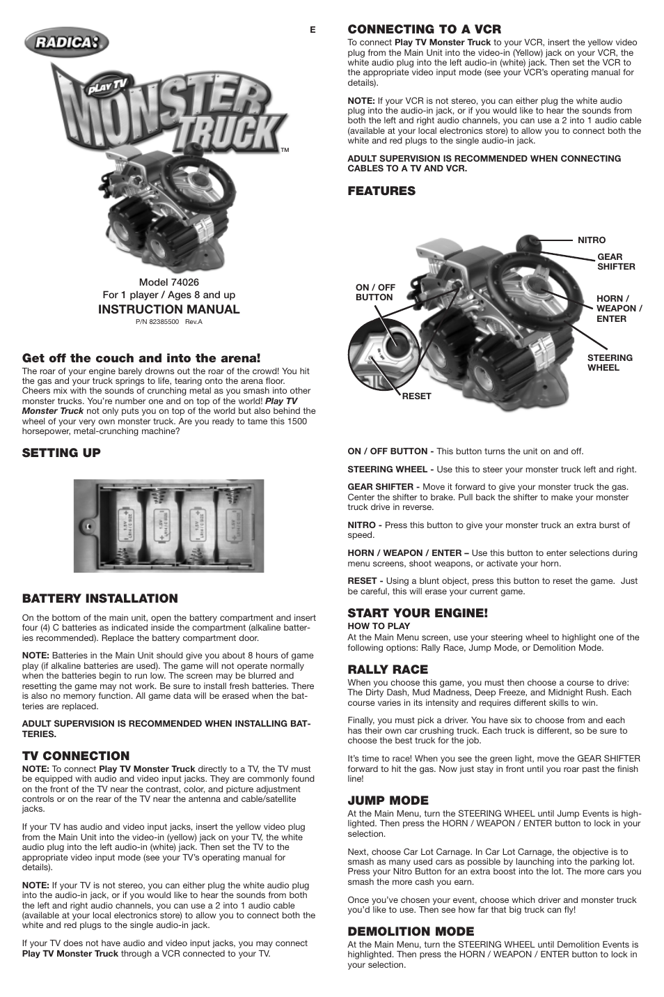 Radica Games MONSTER TRUCK 74026 User Manual | 2 pages