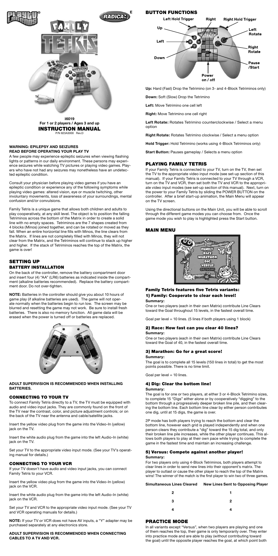 Radica Games 16019 User Manual | 2 pages