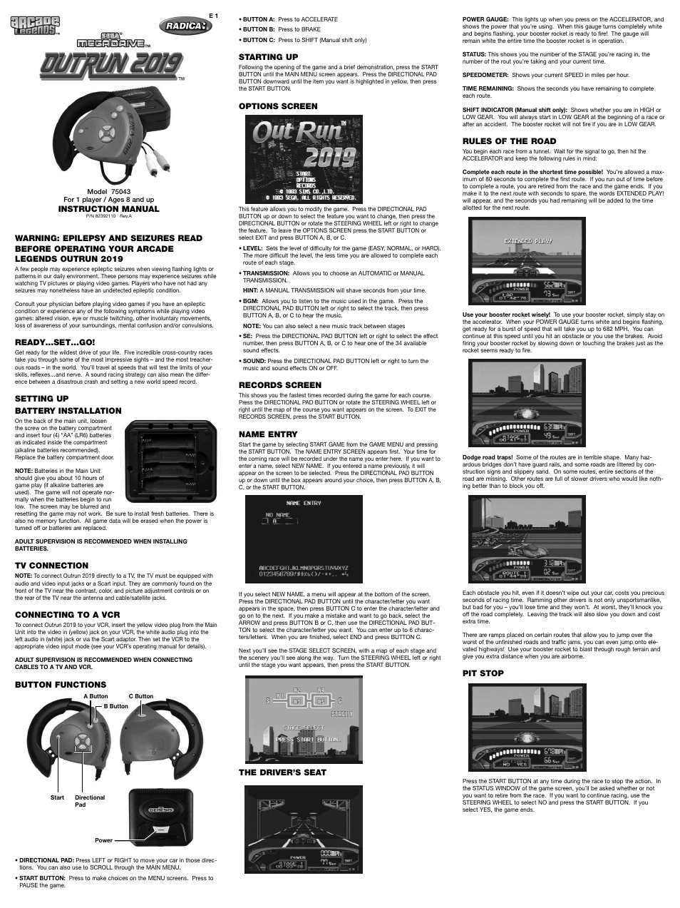 Radica Games Outrun 2019 75043 User Manual | 2 pages