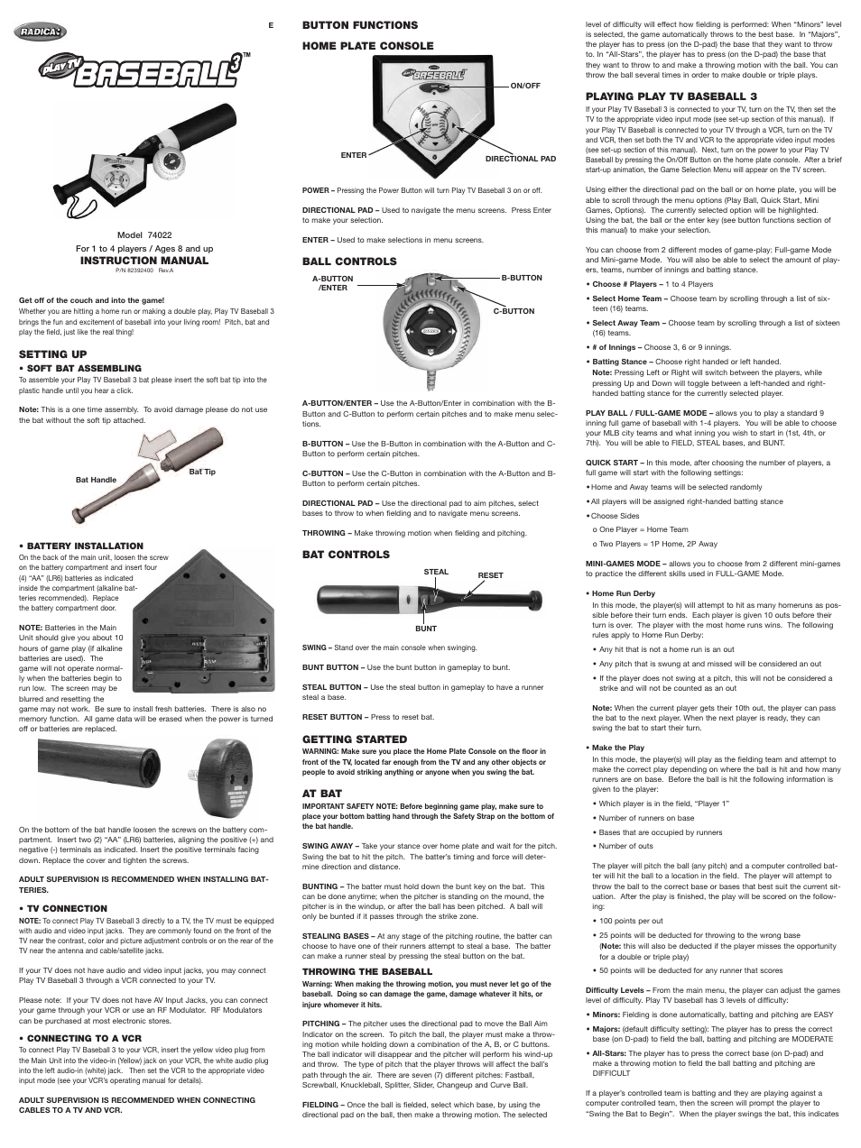 Radica Games 74022 User Manual | 2 pages