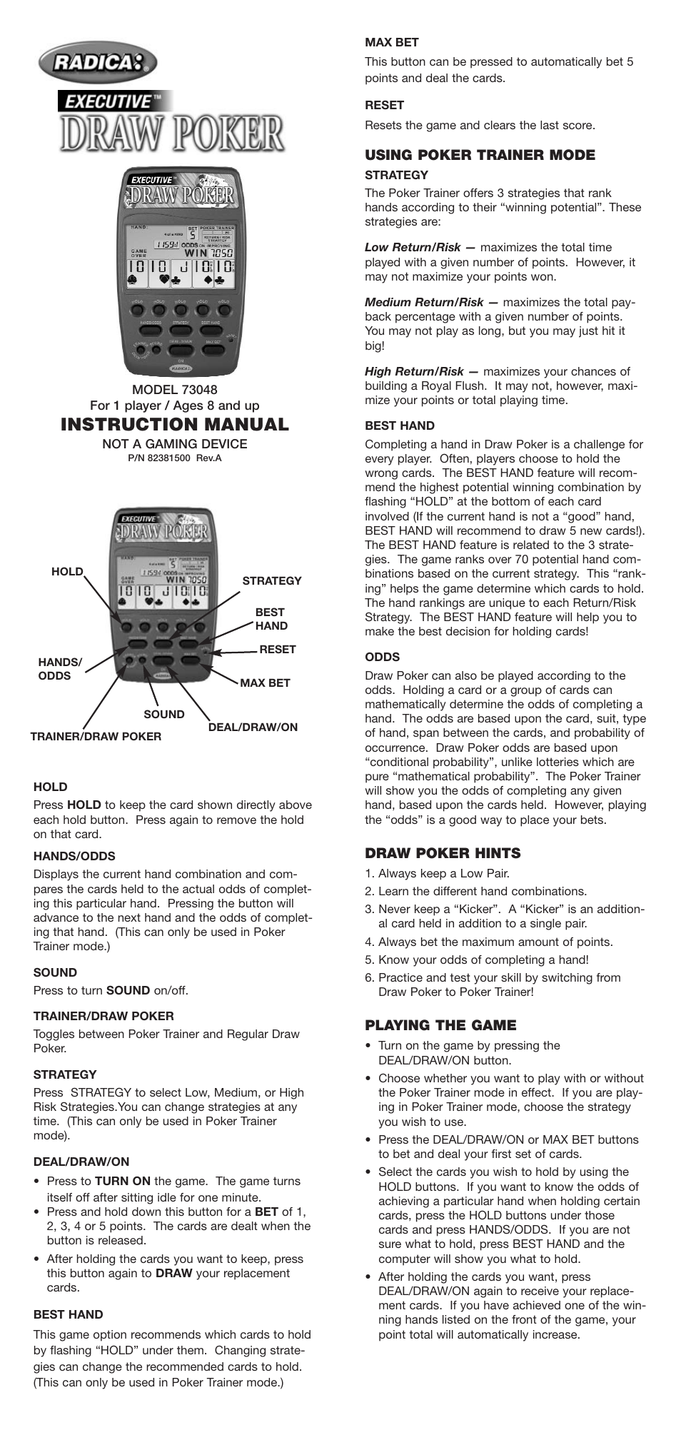 Radica Games 73048 User Manual | 2 pages