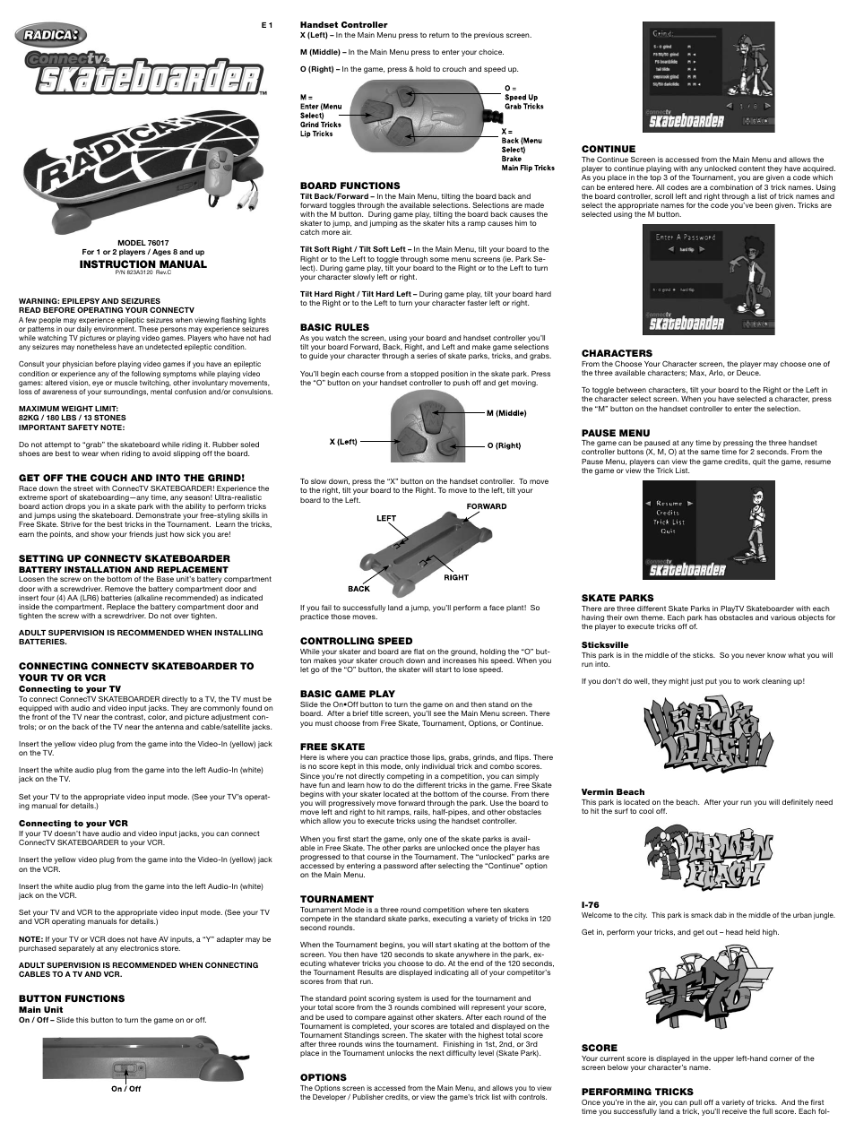 Radica Games Skateboarder 76017 User Manual | 2 pages