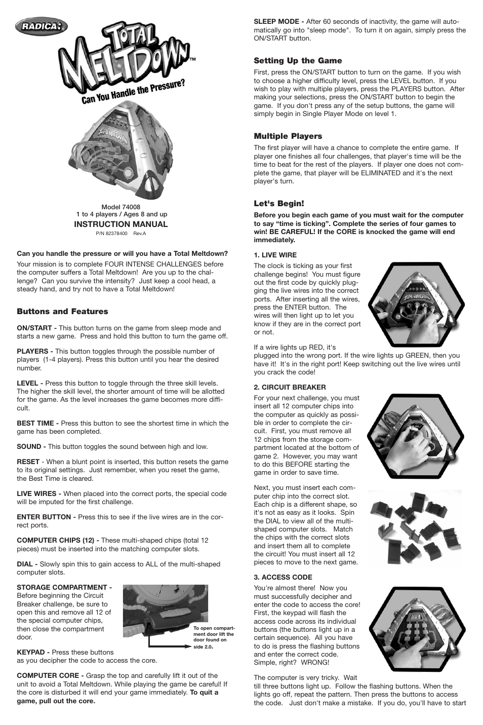 Radica Games TOTAL MELTDOWN 74008 User Manual | 2 pages