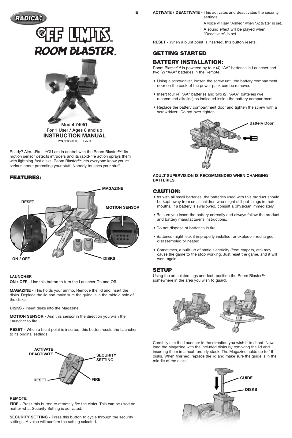 Radica Games Off Limits Room Blaster 74051 User Manual | 2 pages