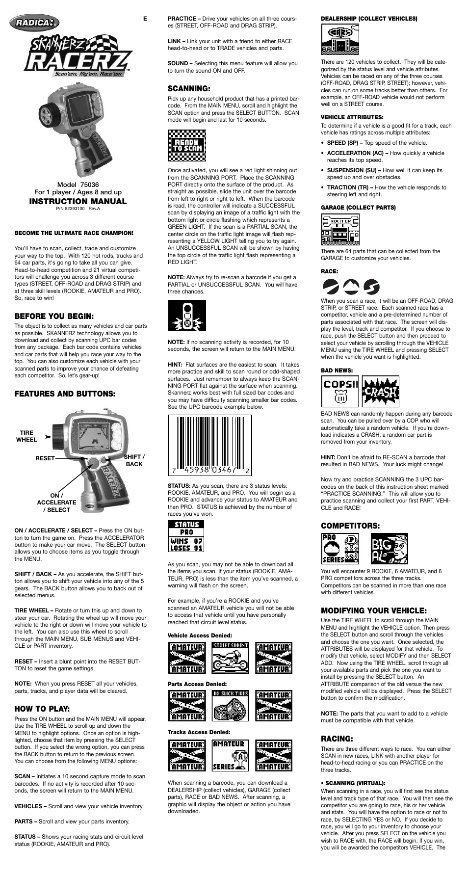 Radica Games SKANNERZ RACERZ 75036 User Manual | 2 pages