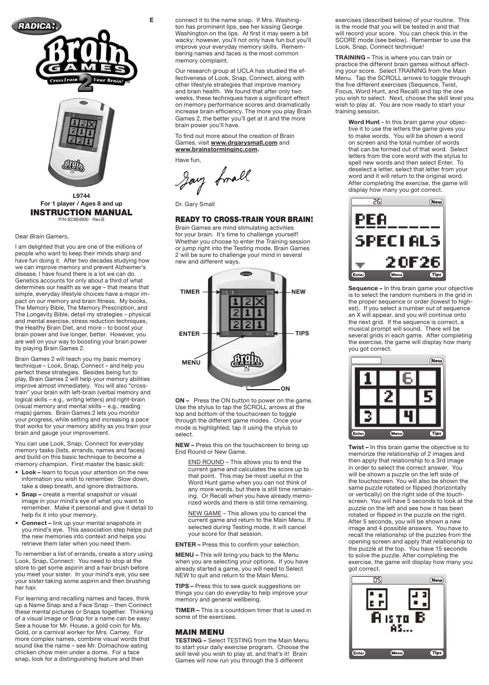 Radica Games BRAIN GAMES L9744 User Manual | 2 pages