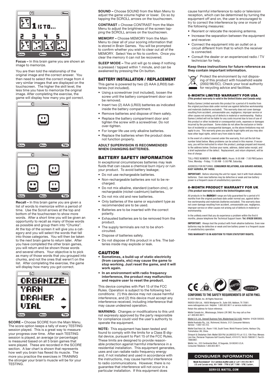 Radica Games BRAIN GAMES L9744 User Manual | Page 2 / 2