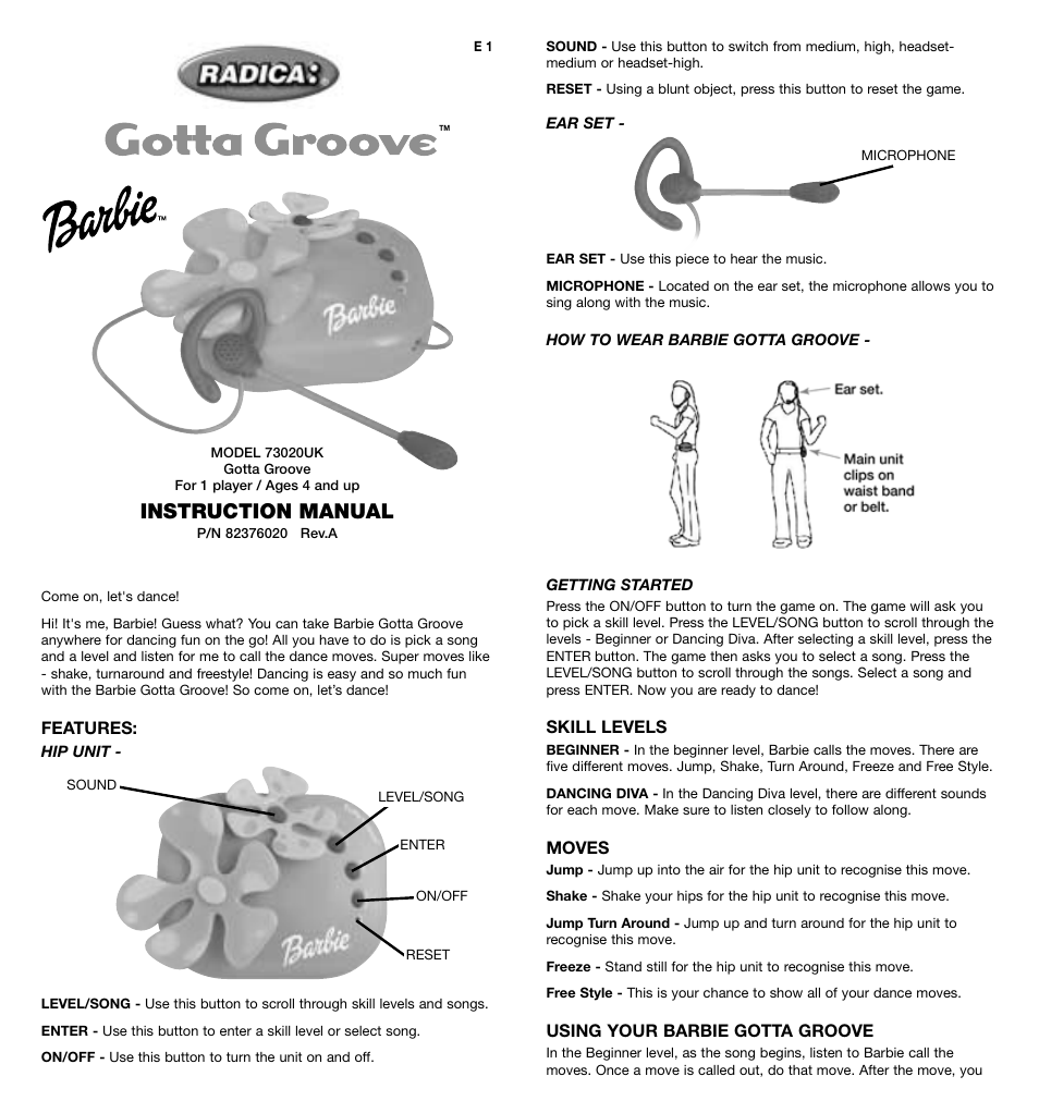 Radica Games Barbie 73020 User Manual | 2 pages