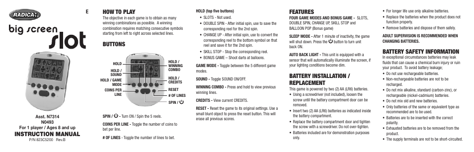 Radica Games N7314 User Manual | 2 pages