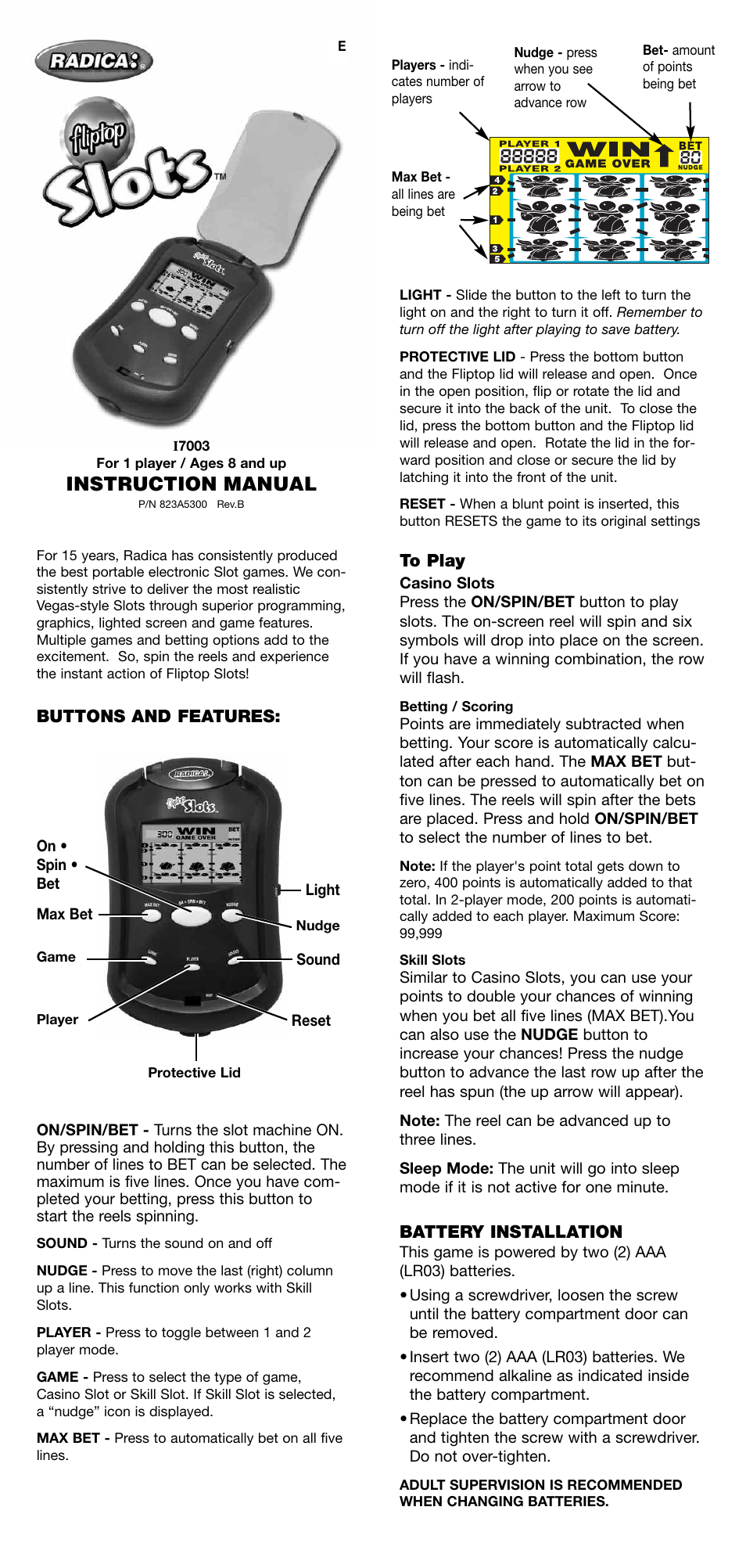 Radica Games i7003 User Manual | 2 pages