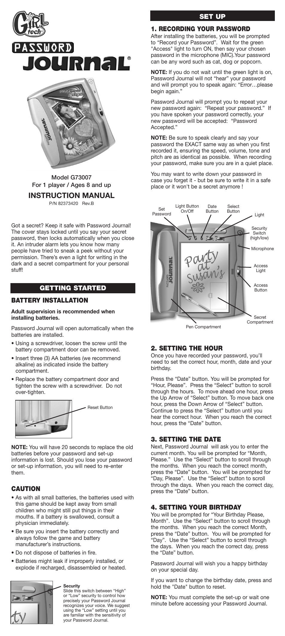 Radica Games Password Journal G73007 User Manual | 2 pages