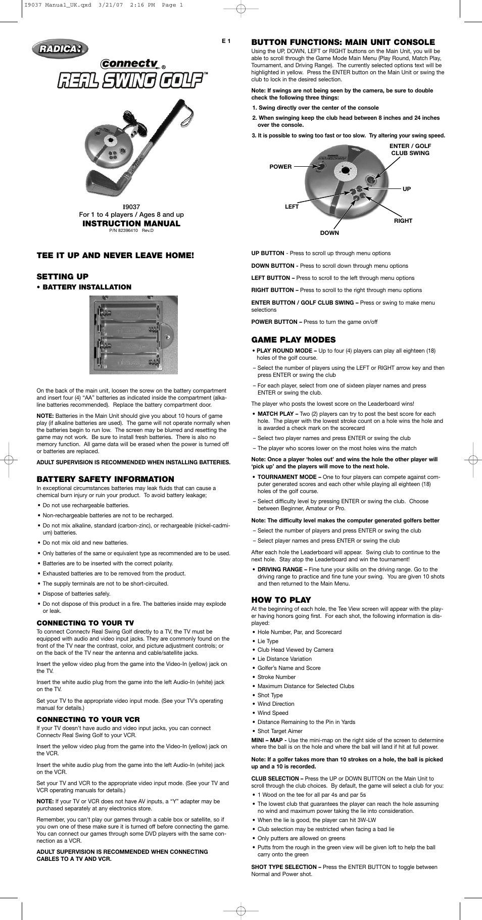 Radica Games Real Swing Golf I9037 User Manual | 2 pages