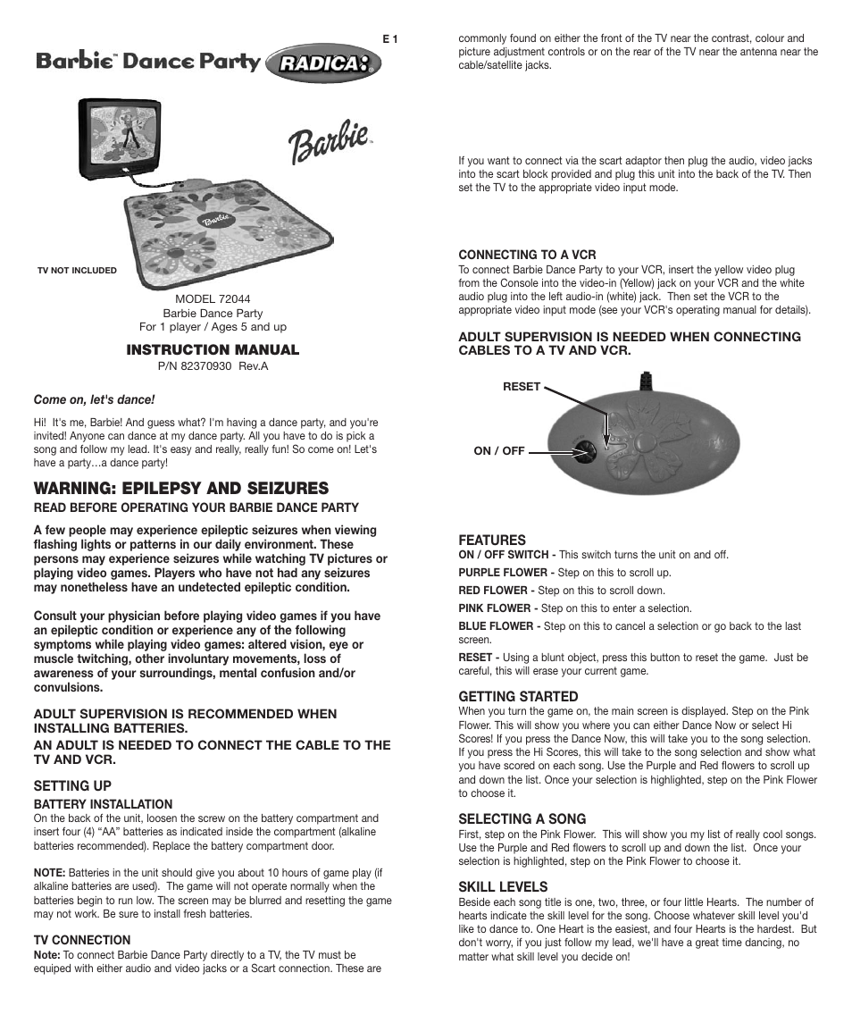Radica Games Barbie 72044 User Manual | 2 pages