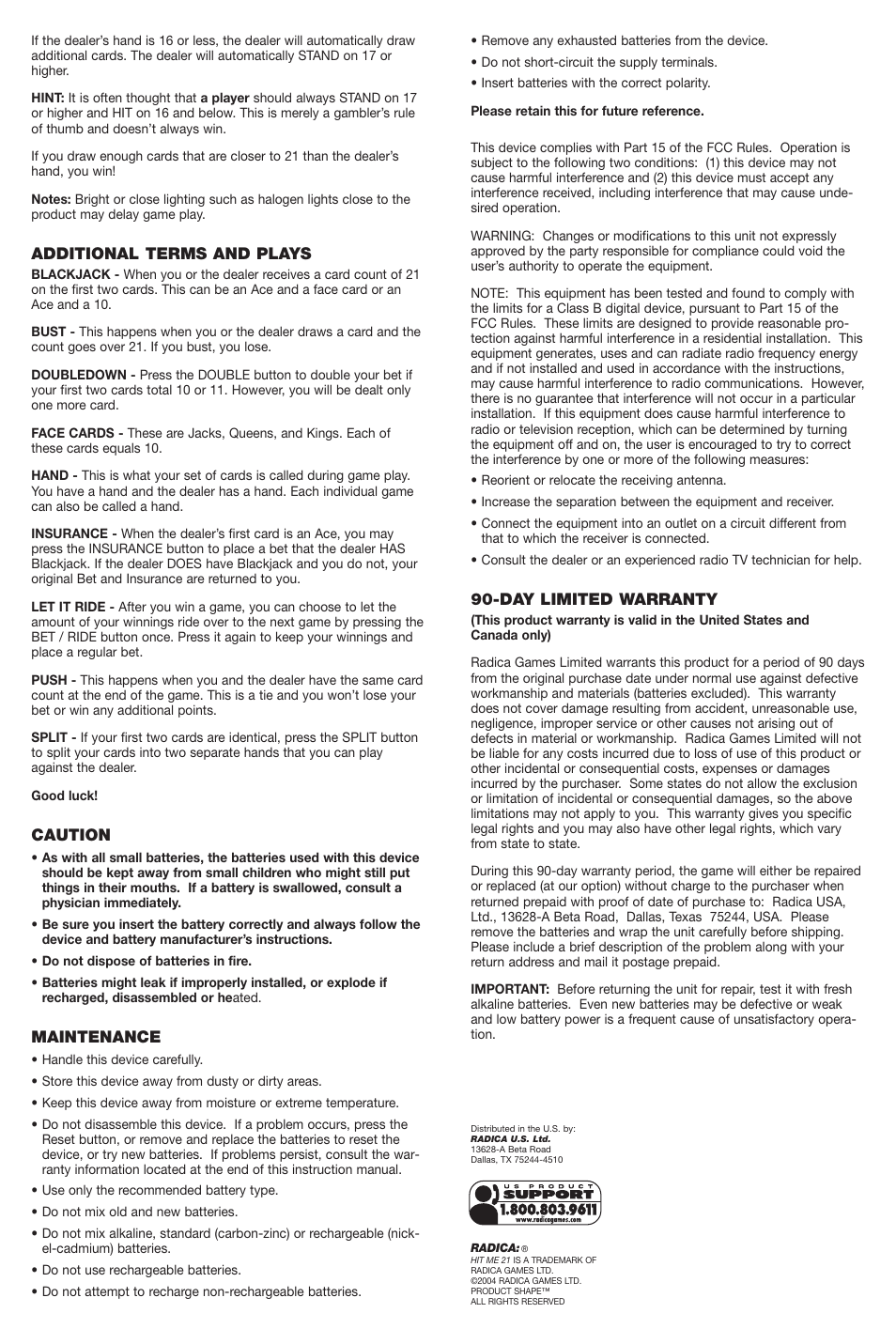 Radica Games 74050 User Manual | Page 2 / 2