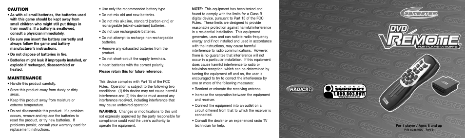 Radica Games RC71113 User Manual | 2 pages