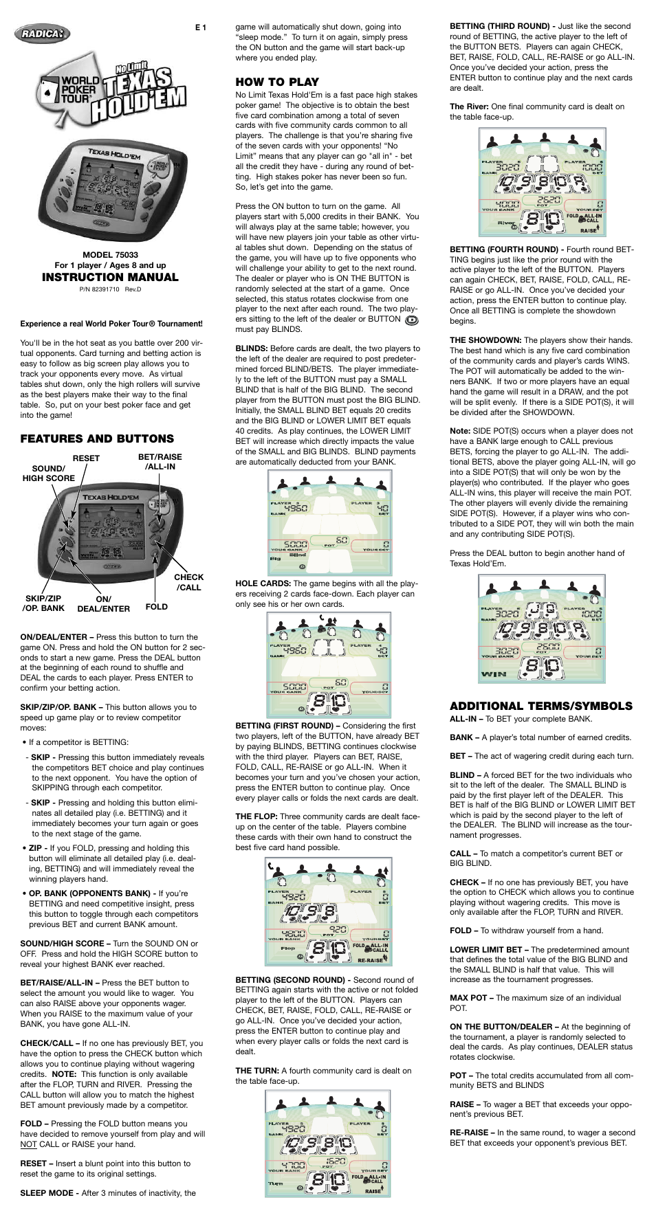 Radica Games Texas Hold'em 75033 User Manual | 2 pages