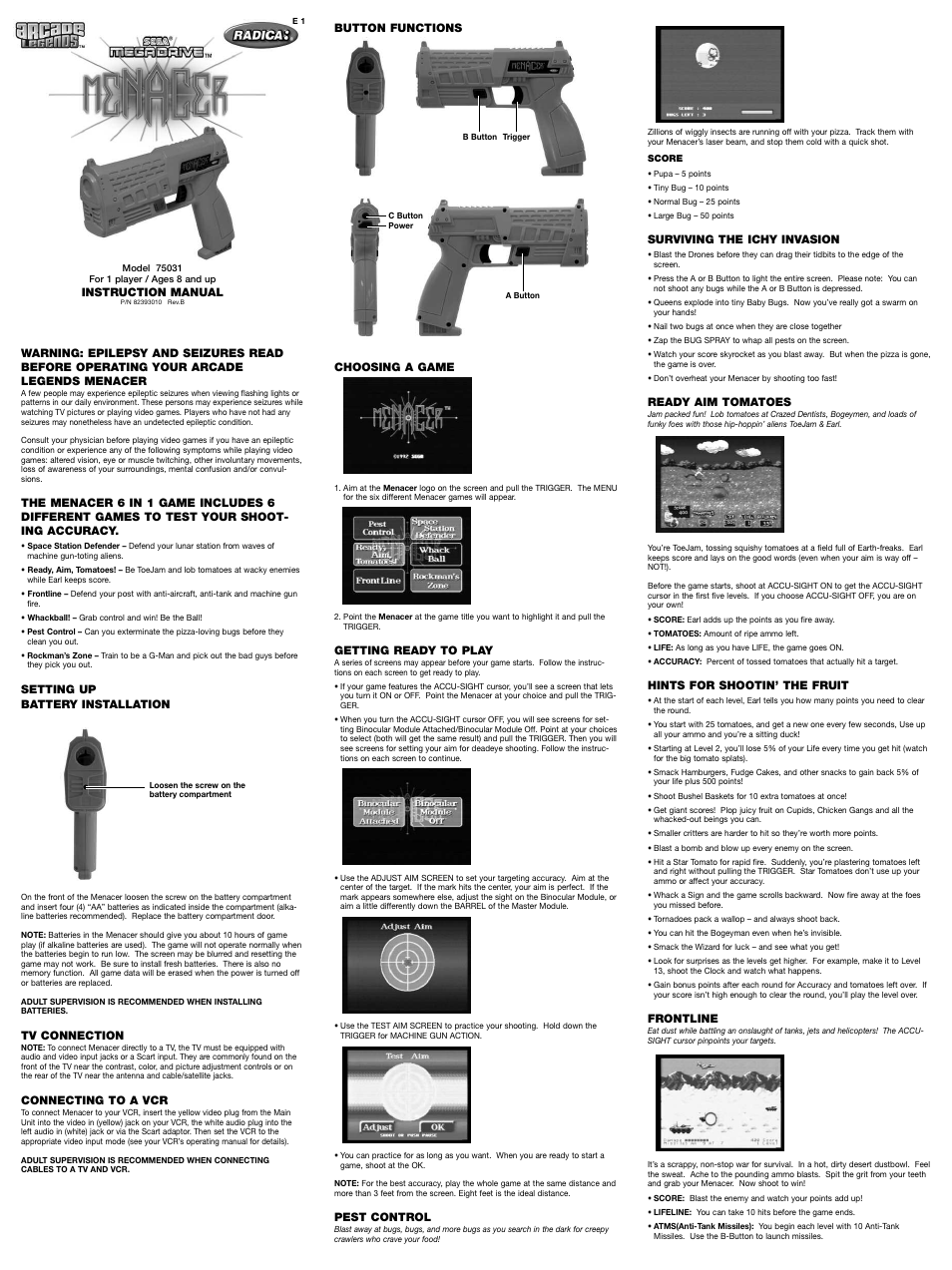 Radica Games 75031 User Manual | 2 pages