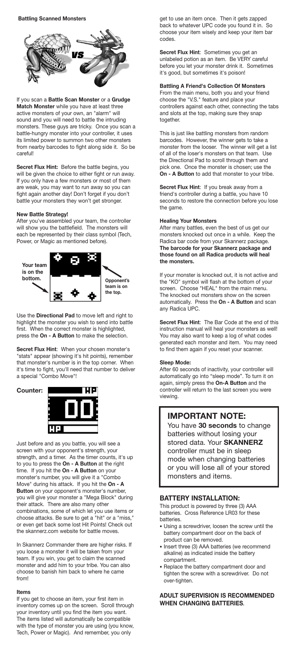 Battery installation | Radica Games Skannerz 72045 User Manual | Page 3 / 4