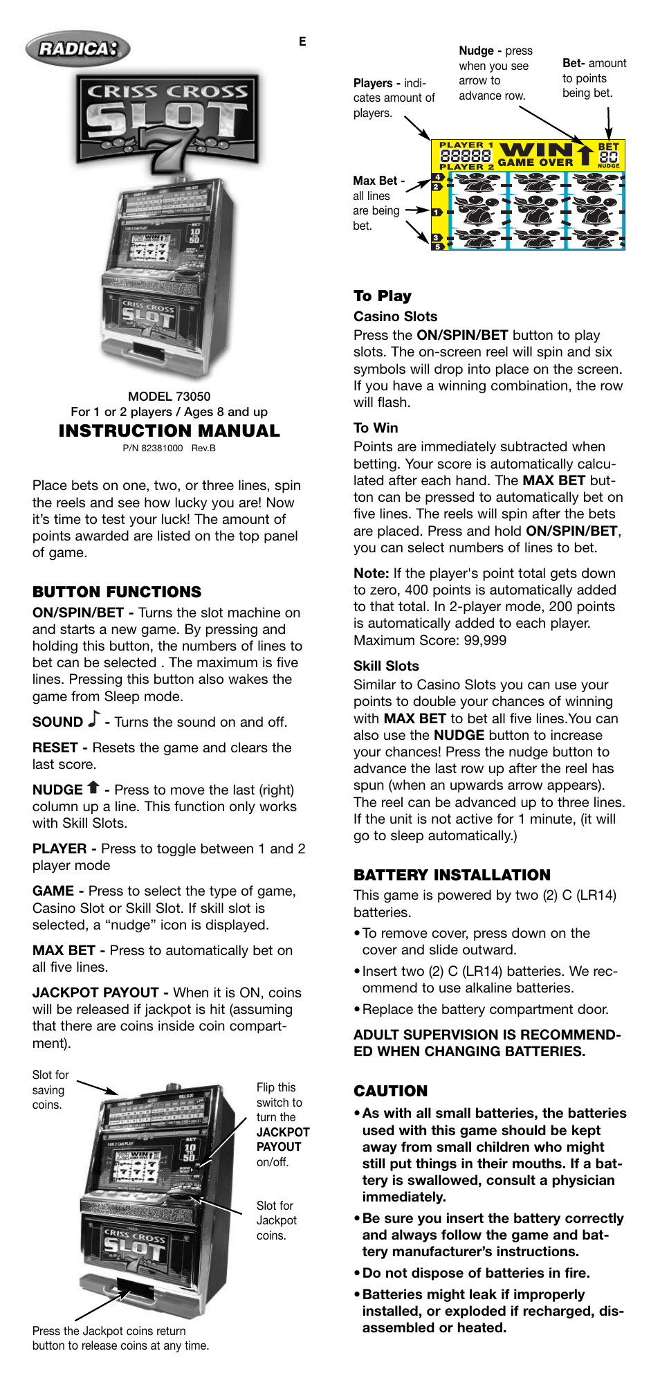 Radica Games 73050 User Manual | 2 pages