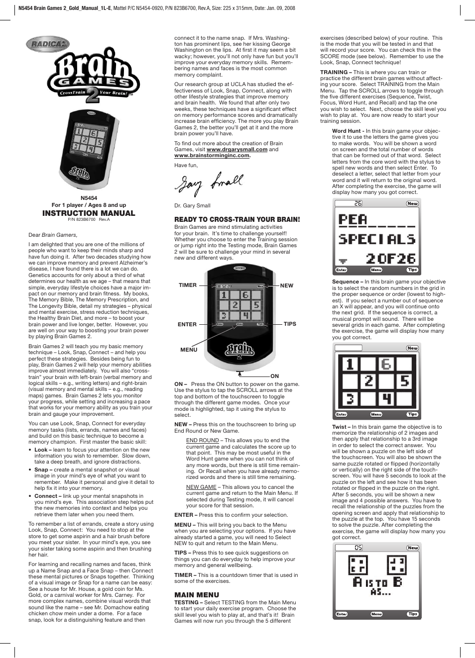Radica Games N5454 User Manual | 2 pages