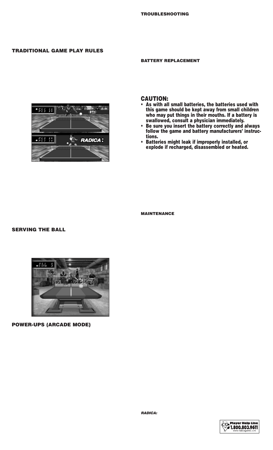 Caution | Radica Games PLAY TV PING PONG 8028 User Manual | Page 2 / 3