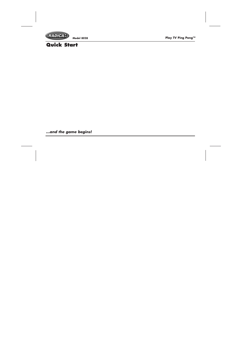 Quick start | Radica Games PLAY TV PING PONG 8028 User Manual | Page 3 / 3