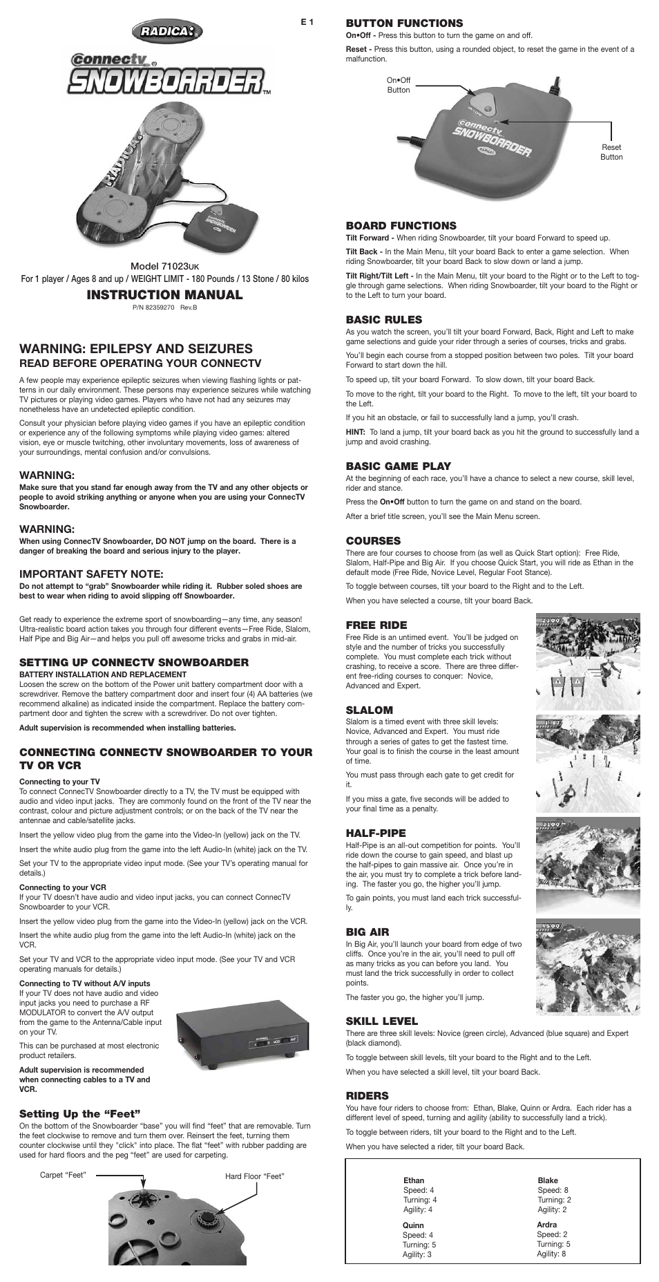 Radica Games Snowboarder 71023UK User Manual | 2 pages