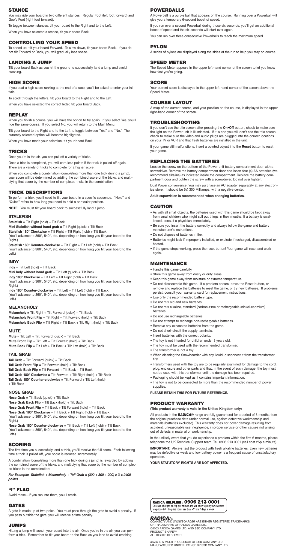 Radica Games Snowboarder 71023UK User Manual | Page 2 / 2