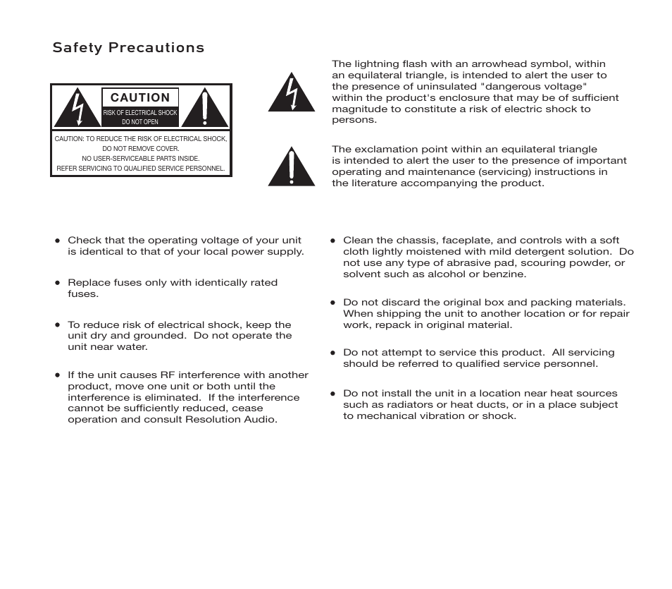 Safety precautions, Caution | Resolution Audio OPUS 21 S80 User Manual | Page 4 / 8