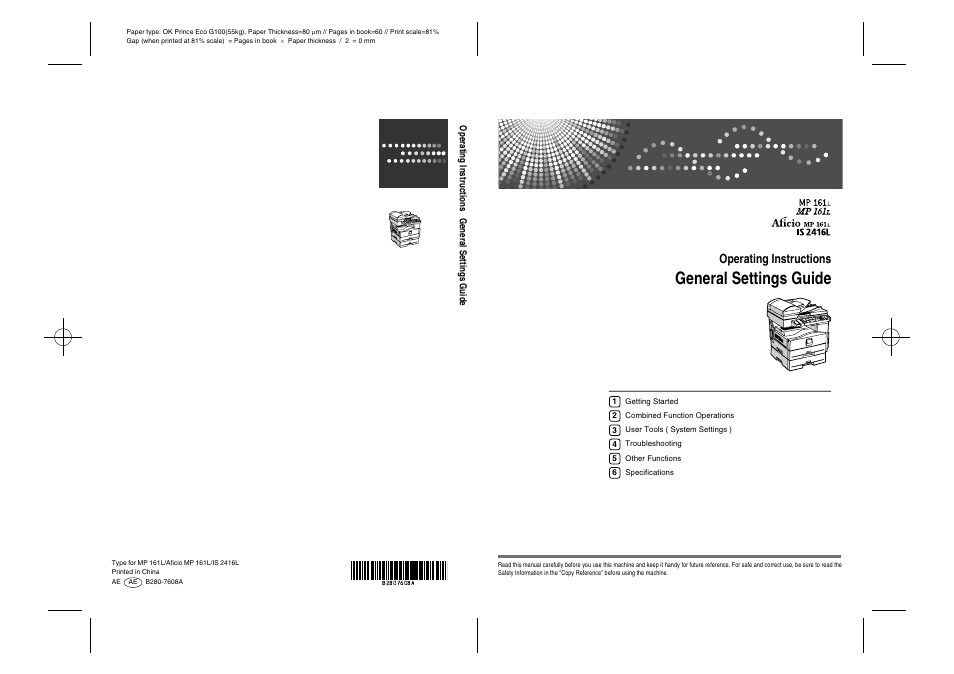Ricoh Aficio MP 161L User Manual | 64 pages