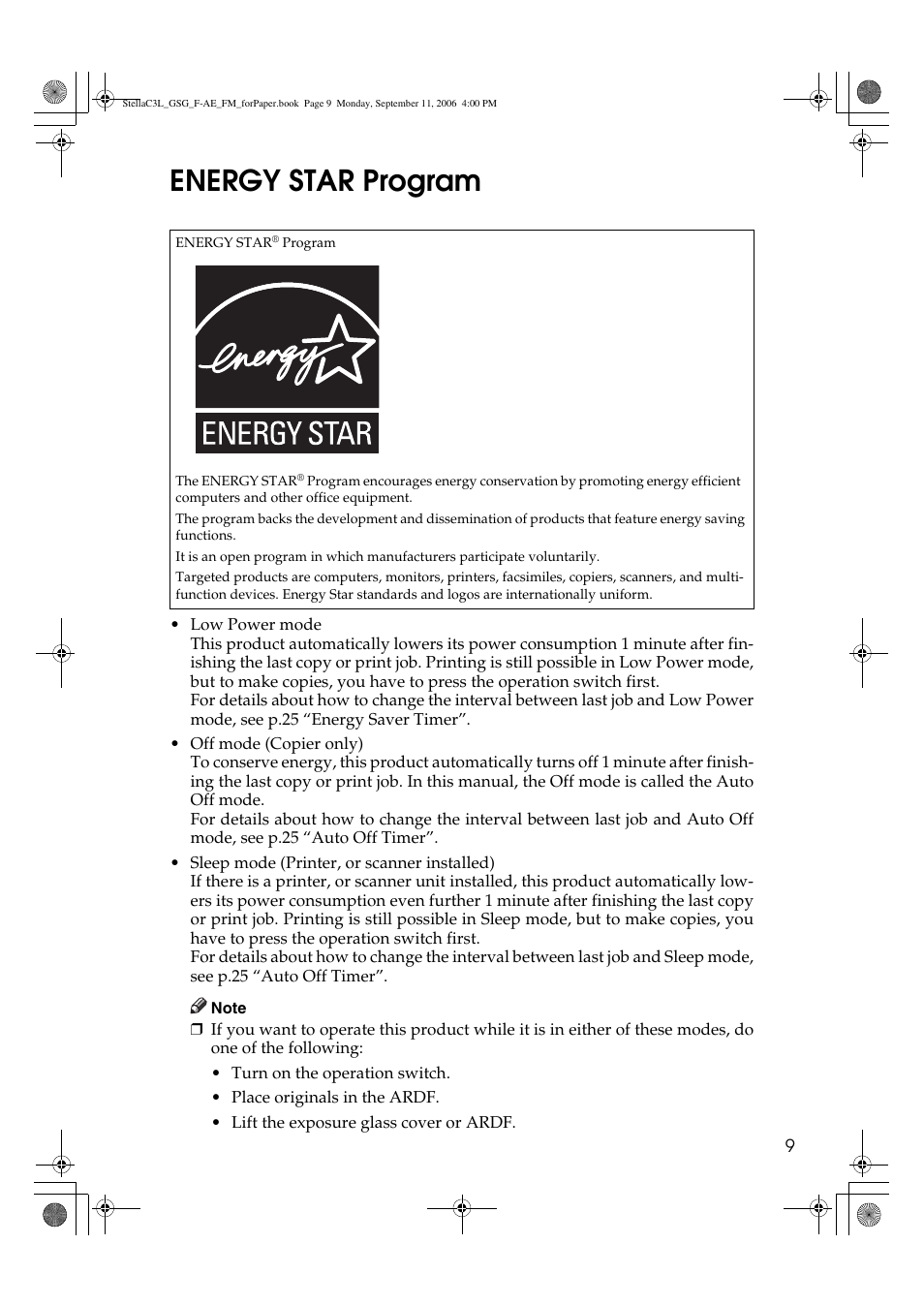 Energy star program | Ricoh Aficio MP 161L User Manual | Page 15 / 64