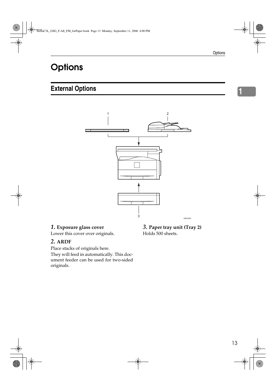 1options, External options | Ricoh Aficio MP 161L User Manual | Page 19 / 64