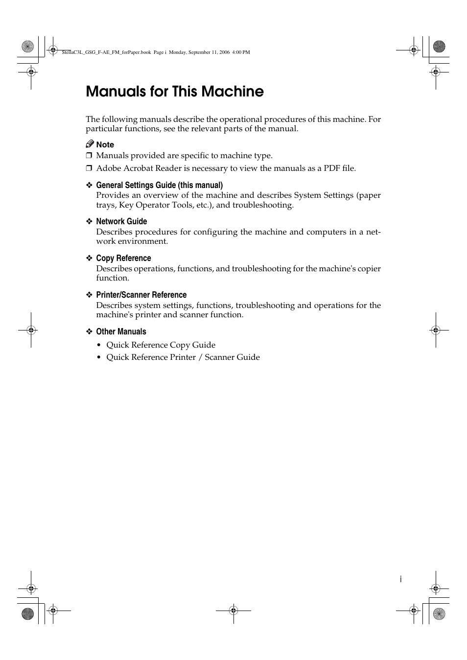 Manuals for this machine | Ricoh Aficio MP 161L User Manual | Page 3 / 64