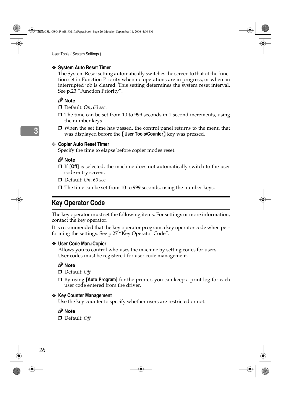 Key operator code | Ricoh Aficio MP 161L User Manual | Page 32 / 64