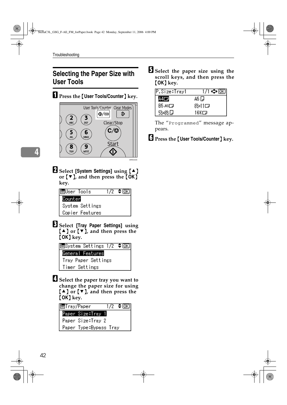 Selecting the paper size with user tools | Ricoh Aficio MP 161L User Manual | Page 48 / 64