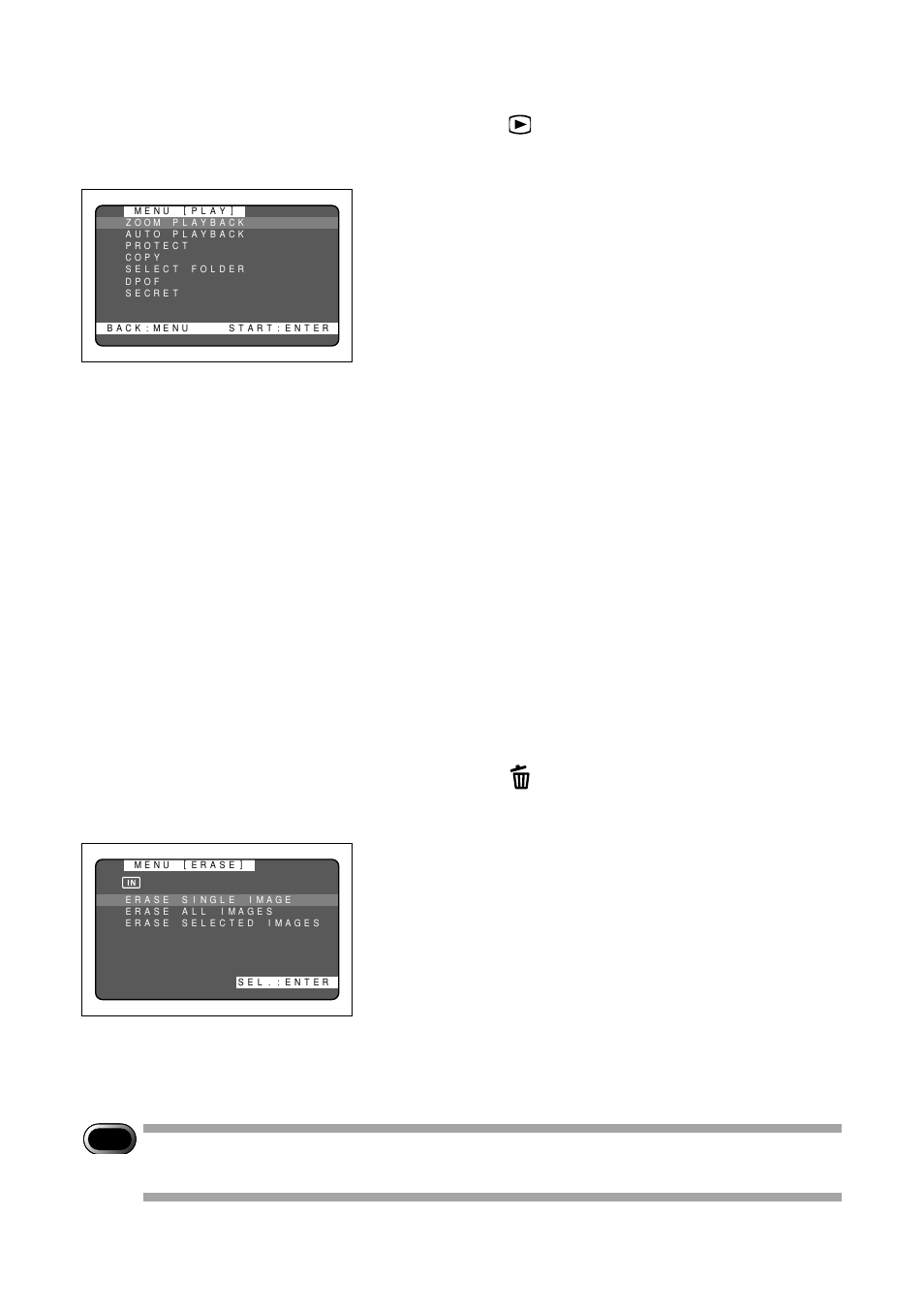 Erase menu, Play menu | Ricoh RDC-5300 User Manual | Page 21 / 26