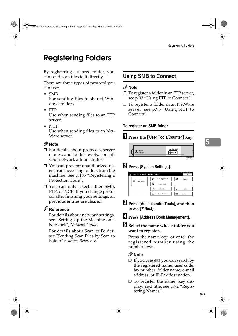 5registering folders, Using smb to connect | Ricoh IS 2245 User Manual | Page 101 / 196