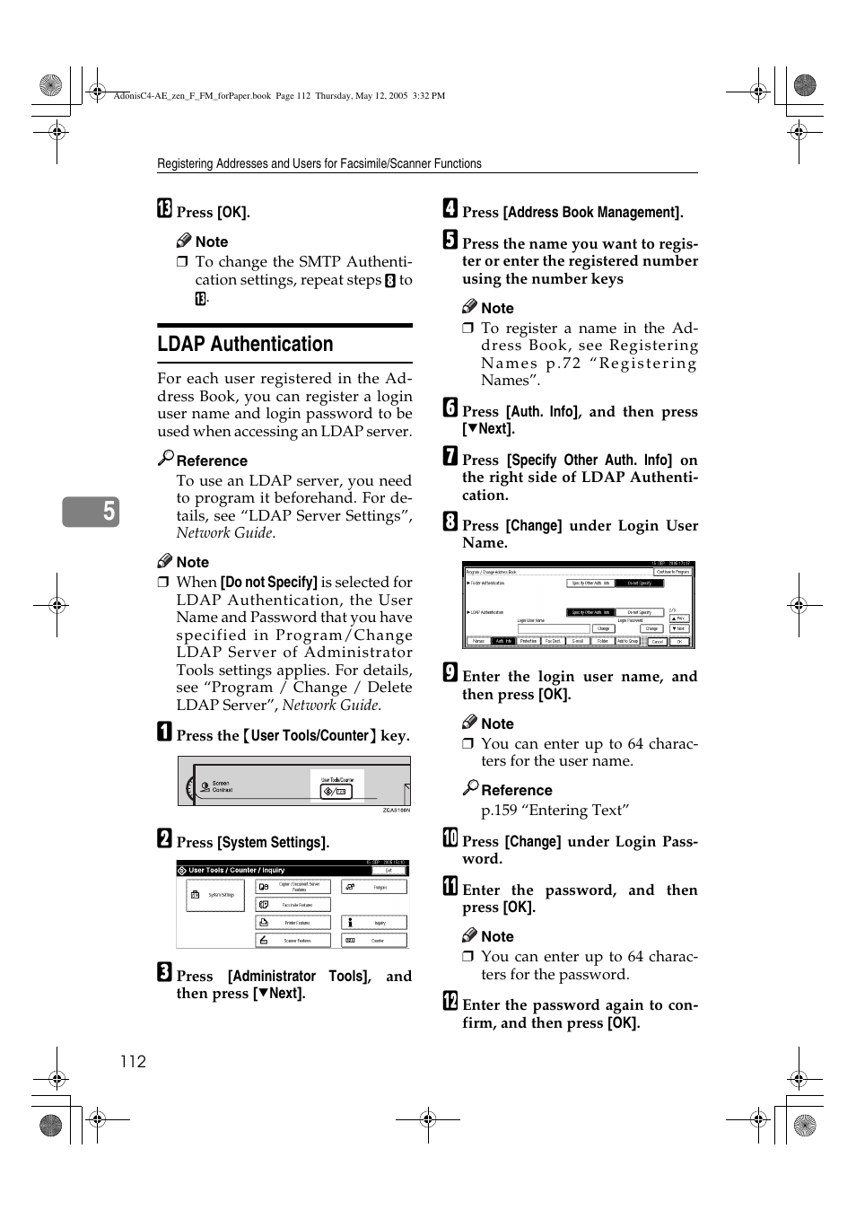 Ldap authentication | Ricoh IS 2245 User Manual | Page 124 / 196