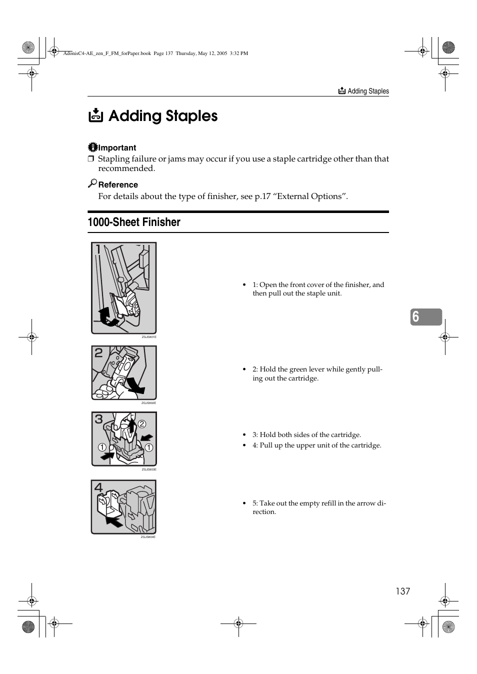 6d adding staples, 1000-sheet finisher | Ricoh IS 2245 User Manual | Page 149 / 196